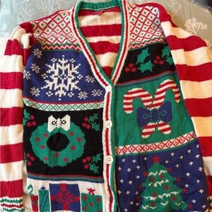 Striped Red and Green Holiday Cardigan